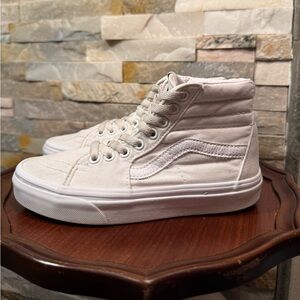Unisex M3.5 W5 Vans Sk8-Hi high-top sneakers white canvas Skateboarding EUC
